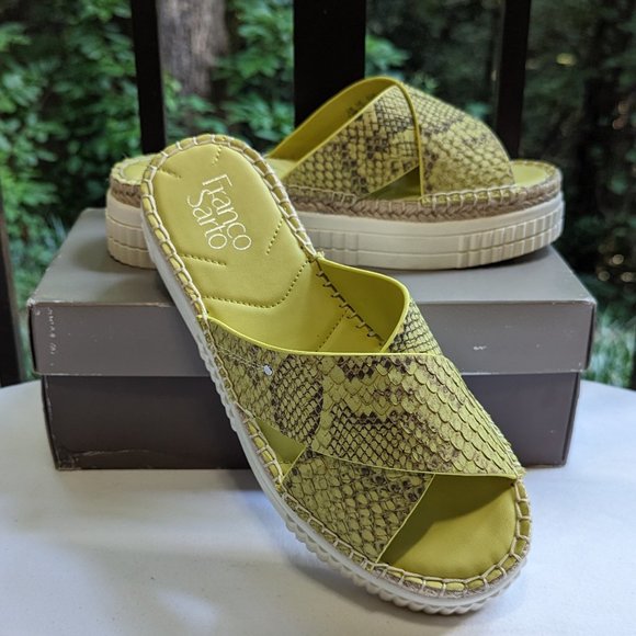 FRANCO SARTO Barb Platform Sandals in Citron Yellow Size 7.5 New in Box - Picture 1 of 13
